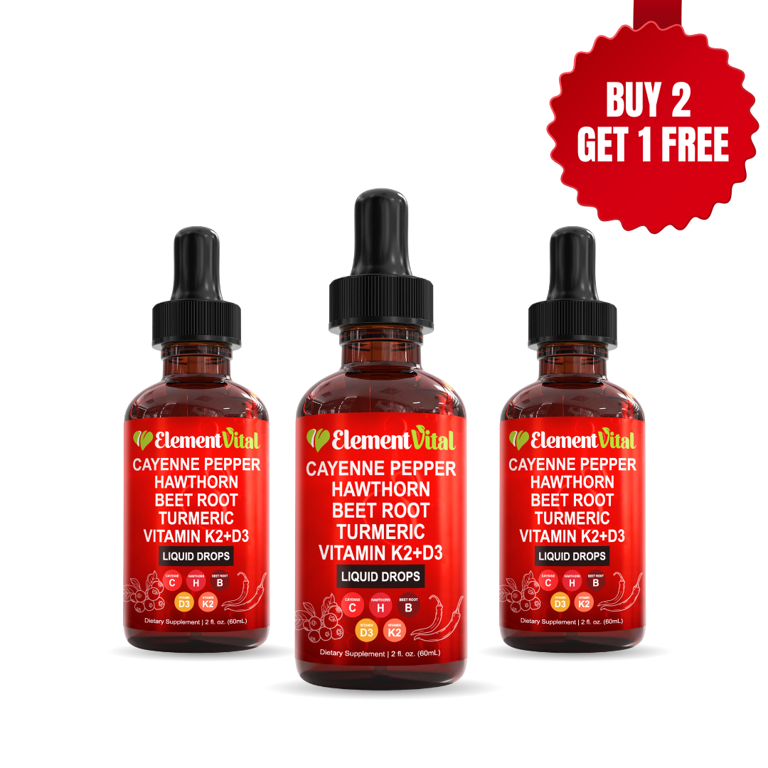 Buy 2 Get 1 Free Element Vital Cayenne Pepper liquid drops with a promotional badge