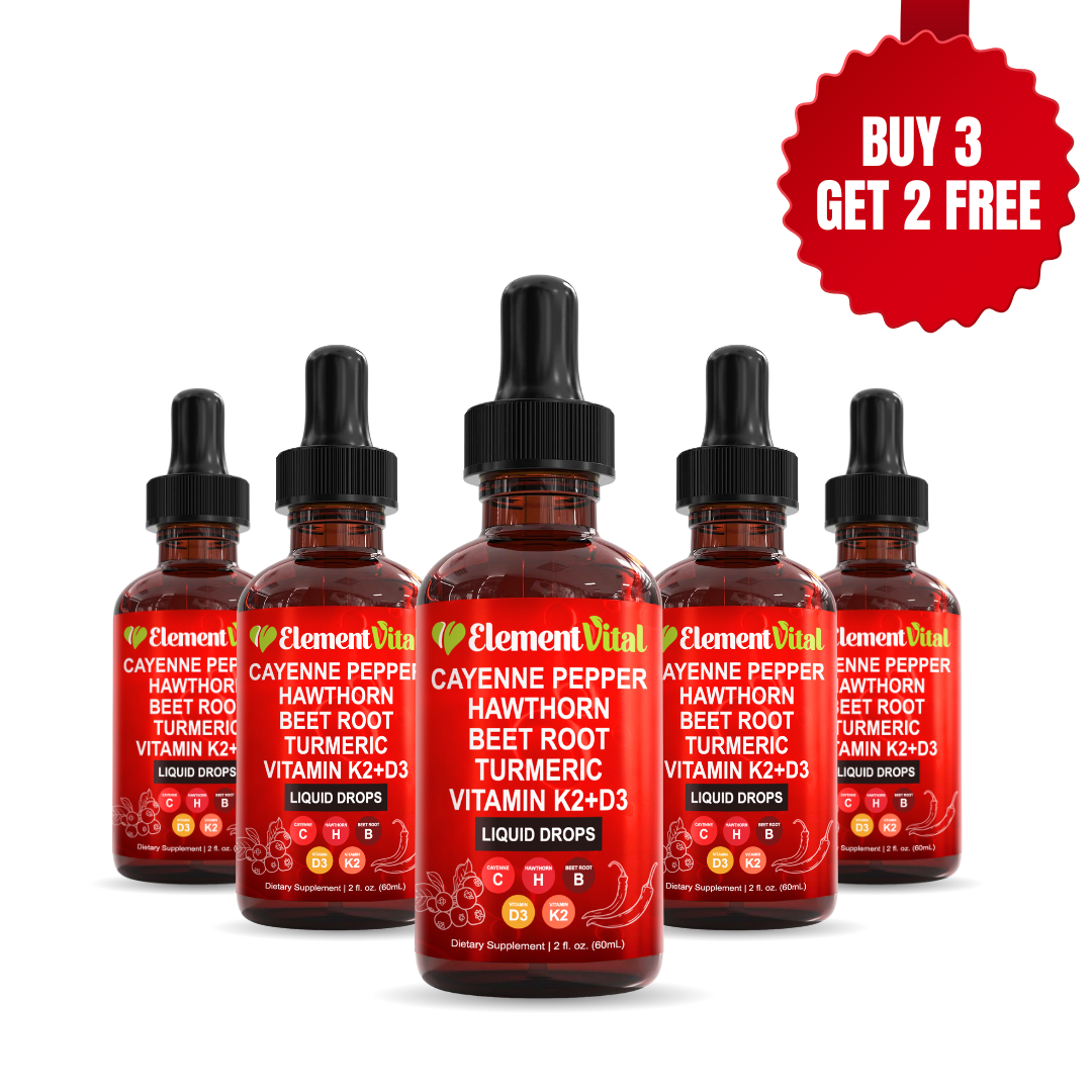 Buy 3 Get 2 Free Element Vital Cayenne Pepper liquid drops with a promotional badge