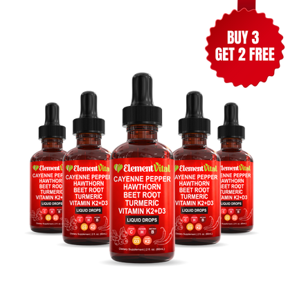 Buy 3 Get 2 Free Element Vital Cayenne Pepper liquid drops with a promotional badge